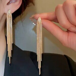 NEW 18K Yellow Gold Chain Tassel Long Earrings